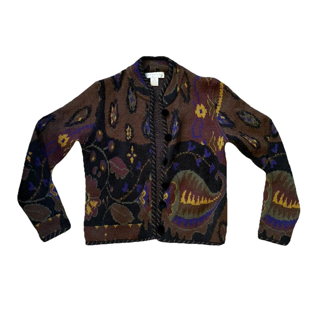 Doncaster Tapestry Cardigan Womens Small Boho Southwestern Y2K Art Knit Button